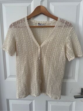 Vintage Hand Crocheted Open lace Weave cardigan xs/s